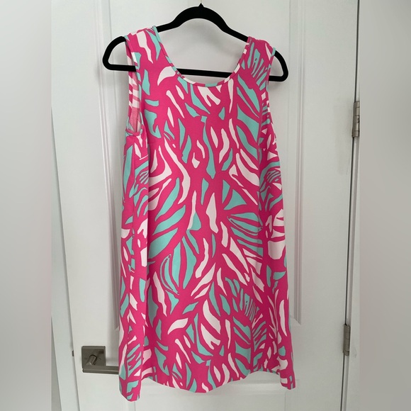 Lilly Pulitzer Sabrina Shift Sleeveless Dress Pink Teal White Size Medium.  20 - Picture 2 of 7